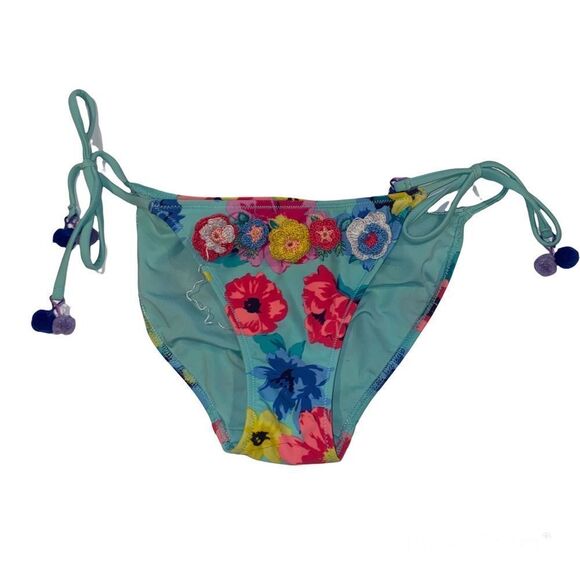Boutique brand boho crichet detail bikini bottoms side toe floral bright Pom pom - Picture 1 of 5